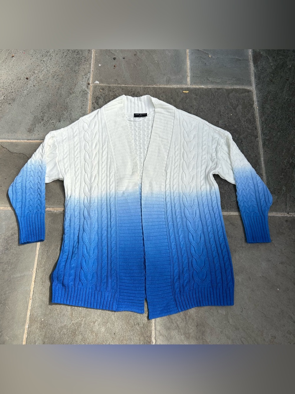 Lane Bryant 22/24 Blue White Ombré Cable Knit Long Cardigan Plus Size